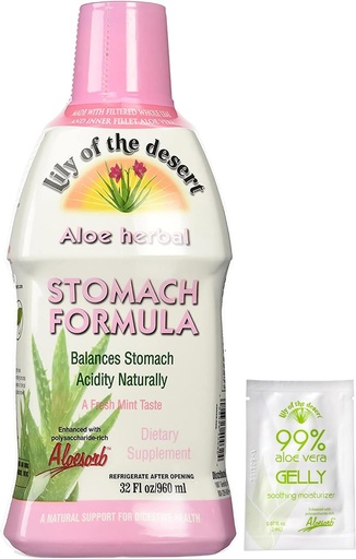 [BRSWIY3YOQGBEYIZ] Lily of The Desert Stomach Formula, Organic Aloe Vera Juice with Slippery Elm, Chamomile, Peppermint, and Ginger for Gut Health, Acid Reflux, Heartburn Relief, 32 Oz, Gelly Sachet Included.