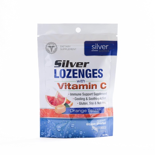[BRSWYFIOA4HWG232] Silver Biotics Colloidal Silver Lozenges | 60 ppm SilverSol Ag₄O₄ Technology | Immune Support + Throat Soothing | Orange Vitamin C | 21 Count