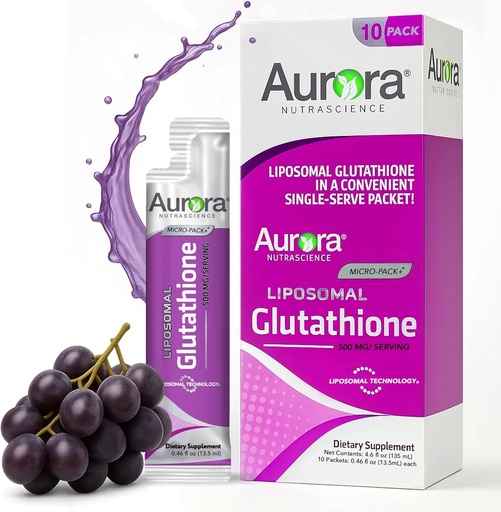 [BRSRAGA3CNYRMDQ6] Aurora Nutrascience Micro-Liposomal Liquid Glutathione, Immune & Antioxidant Gut Health Support Supplement, 500 mg per Serving, Gluten Free, Non-GMO, Sugar-Free, 10 Single-Serve Packets