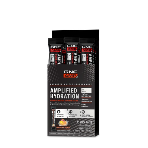 [BRSROYIDPN5GMCD5] GNC AMP Amplified Hydration Electrolyte Powder Drink Mix | Enhanced Electrolyte & Healthy Digestion Complex | Tropical Punch | 10 Count