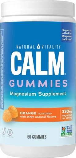 [BRSW2YIFCANRS3LU] Natural Vitality CALM, Магнезий Доплащане, Stress Relief Gummies, Поддържа здравословен отговор на стрес, Gluten Free, Веган, Оранжев Ароматизирани, 60 Gummies