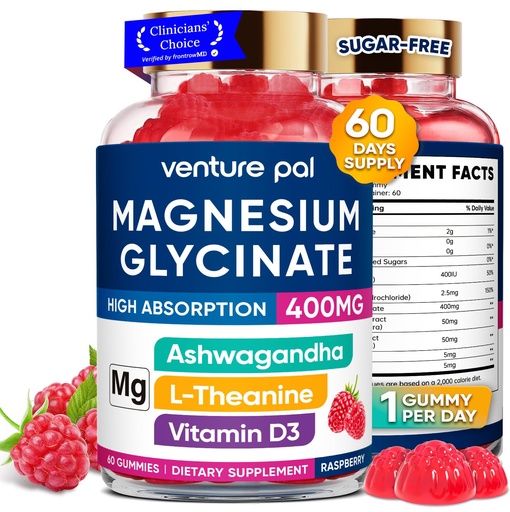 [BRSRAEIPC4JRQYLK] 60 Day Supply Magnesium Glycinate 400mg Gummies with Ashwagandha, L-Theanine, CoQ10, Vitamin D3 & B6, Sugar Free Magnesium Gummies for Adults & Kids, Stress Relief, Sleep & Calm, Vegan, Gluten Free