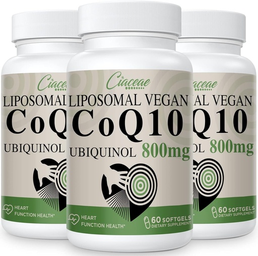 [BRSROYYOCUPWCFLZ] Liposomal CoQ10 800mg Ubiquinol Softgel, Max Absorption Ubiquinol Coenzyme Q10, Ubiquinol CoQ10 Supplement for Antioxidant, Heart Function & Energy Production, Pure CoQ10 800mg, 180 Vegan Softgels
