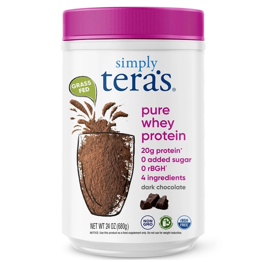 [BRSWIBL7AUFWGAI3] simply tera's Pure Whey Protein Powder - Dark Chocolate Clean Protein Powder, Grass Fed Whey Protein Powder Without Artificial Sweeteners, Clean Label, Non-GMO, Kosher, rBGH-Free - 24 Oz