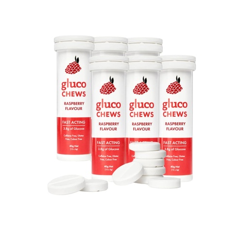 [BRSW2CTQDMPWK2AZ] Fast Acting Glucose Tablets, Glucochews Raspberry, 60 Count (10 tablets per Tube, 6 Pocket-Sized Tubes), Boosts Energy, Supports Blood Sugar, Gluten-Free, Caffeine-Free, Colouring-Free