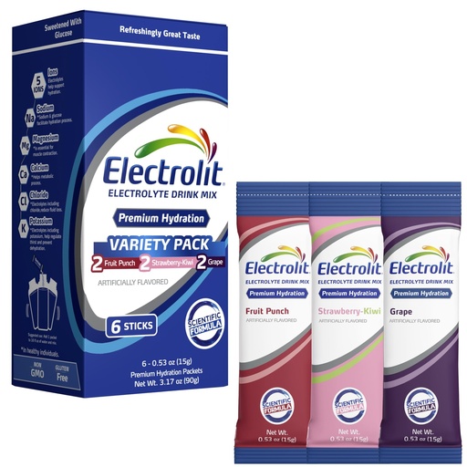 [BRSROEICPJ7QEEI6] Electrolit Electrolytes Powder Packets, Variety 6 Pack, Powdered Hydration Packets for Dehydration & Rehydration, Post Workout Flavored Hydrating Drink Mix, Gluten Free Water Enhancer Sticks