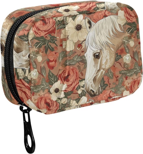 [BRSRABTYOB7QKYDP] Fustylead Vintage Hermoso Caballo Blanco y Flor Pill Organizer for Purse, Caja semanal de píldoras portátiles con cremallera para almacenar vitaminas Aceites de pescado Suplementos