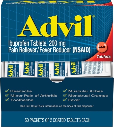 [BRSWIBD6CADQCEIZ] Advil Ibuprifen, 200mg, 50 แพ็กเก็ตของตาราง 2 โคเม็ต (กอง 5)