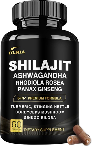 [BRSROBAFPMIBUG36] 与Rhodiola Rosea, Ginseng, Turmeric, 蘑菇一起为男女提供8-in-1 Shilajit 与 Ashwaganda 喜马拉雅有机补充, 用于Imune支持, 能源, 平静, 聚焦, 明亮, 睡眠, 科尔蒂索尔
