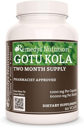 [BRSW22YKC4BWYFL6] Remedy's nutrition Gotu Kola (Brahmi) | 1,000 mg, 60 Vegan Capsules Herbal Dietary Supplement | Two Month Supply