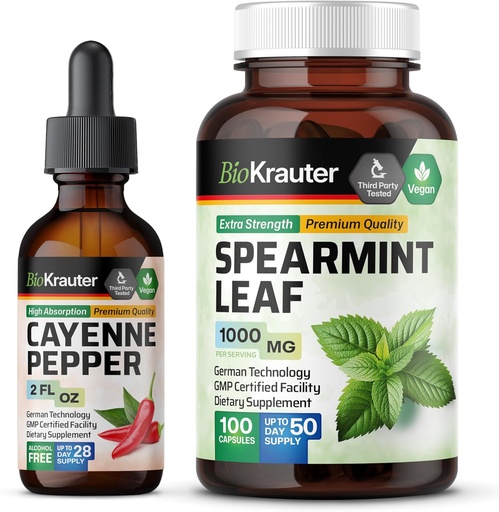 [BRSRAGQTDF4BYYI3] BIO KRAUTER Cayenne Pepper Tinktur 2 Fl. Oz. & Spearmint 100 kapsler