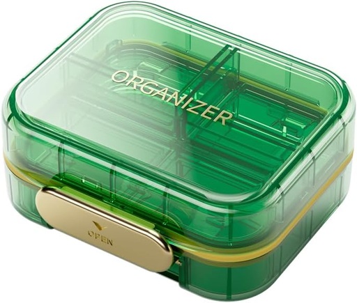 [BRSROAQZO4AR4HQ6] Small Travel Pill Organizer, 7 Compartments Pill Box, 1 Pack Daily Portable Pill Case to Hold Vitamins, Small Pill Container for Pocket Purse Medicine Organizer | Green