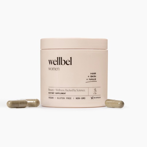 [BRSRMHTRAEMQKCYU] WELLBEL Women Clean Supplement för hår, hud och naglar, Vegan, Gluten Free och Non GMO 90 Count