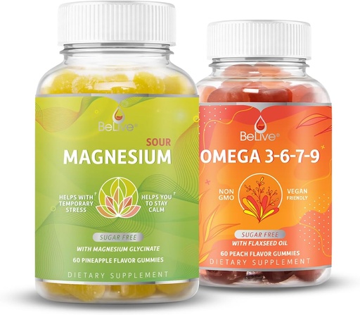 [BRSW2GANDF7BAHTL] BeLive Magnesium GLycinate & Omega 3-6-7-9 Bundle for Relaxation, Sleep, Brain, Heart & Inmune System Support