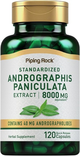 [BRSRMAQQCUMAEDTJ] Piping Rock Andrographis Paniculata Extract | 8000 mg | 120 Capsules | Standardized Herbal Supplement | Non-GMO, Gluten Free