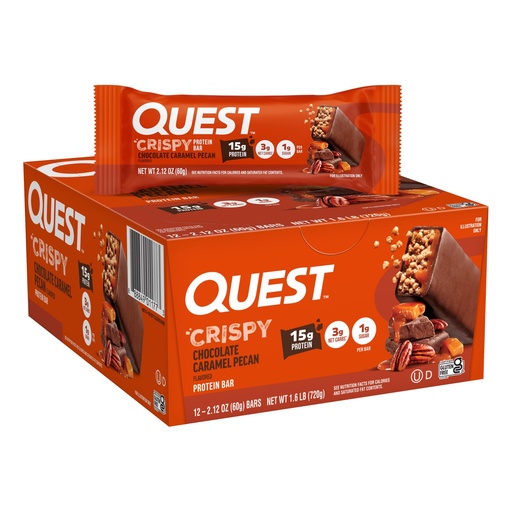 [BRSWEC3YAQHA43A4] Quest Nutrition Crispy Chocolate Caramel Pecan Hero Protein Bar, 15g Protein, 1g Sugar, 3g Net Carb, Gluten Free Protein Snack, Keto Friendly, 12 Count