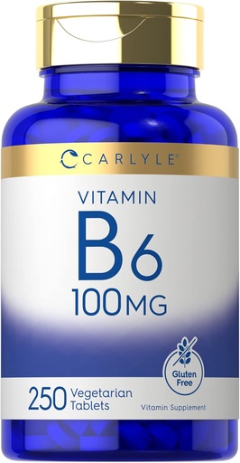 [BRSRMGA2CQFBG3LG] Carlyle Vitamin B6 100mg - 250 Tablets - Pyridoxine Hydrochloride supplement - Vegetarian, Non-GMO, Gluten Free