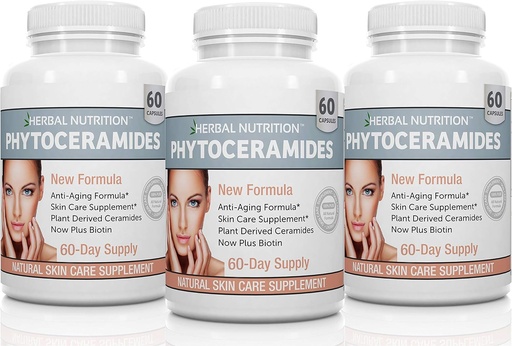 [BRSWKYIAOUNRQ3I5] Herbal Nutrition Phytoceramides from Rice with Biotin Vitamin A, C, D and E, Three Bottle Pack, 180 Capsules 40mg