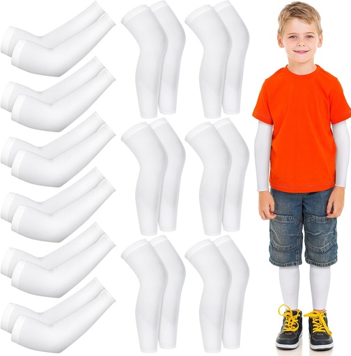 [BRSROGALDMNBYADB] Panitay 6 Set Eczema Arm and Leg Sleeves Scratch Elastic Arm Sleeves Knee Wrap Eczema Cover for Itch Relief and Wet Therapy(Kid,White)