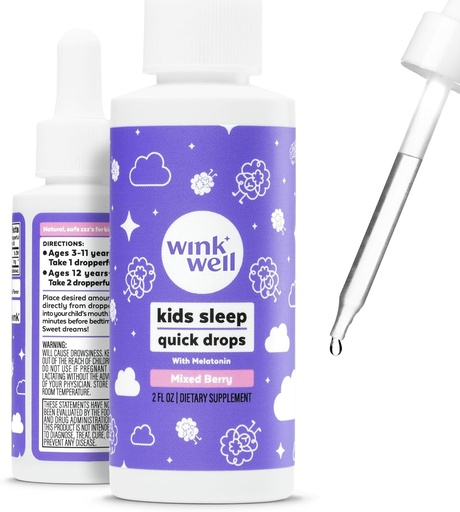 [BRSWGZQ6BMCQYYLZ] Wink Well Kids Liquid Melatonin Drops- Natural Baby Sleep Drops for Toddler Sleep Aid with 1mg Per Serving-Non-Addictive Children's Liquid Melatonin- 2 Oz