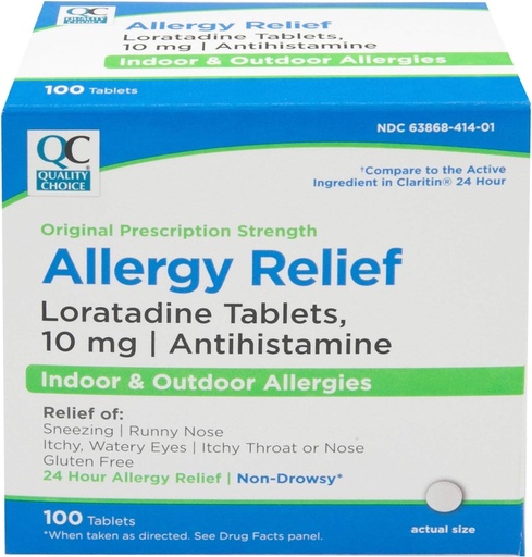 [BRSWYAI2CEJR4HQ7] Quality Choice 24 Hour Allergy Medicine, Non-Drowsy Relief for Indoor & Outdoor Allergies, Loratadine 10mg Antihistamine, for Relief of Sneezing, Runny Nose, Itchy & Watery Eyes, 100 Count