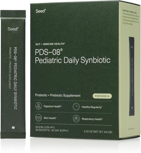 [BRSROAQ5CEAQKCI2] Seed PDS-08 Pediatric Daily Synbiotic - Fiber-Based Prebiotic & Probiotic for Kids - Digestive Health, Regularity, Constipation Relief - Ages 3-17 - Vegan and Shelf-Stable - 30 Sachets (30-Day Supply)