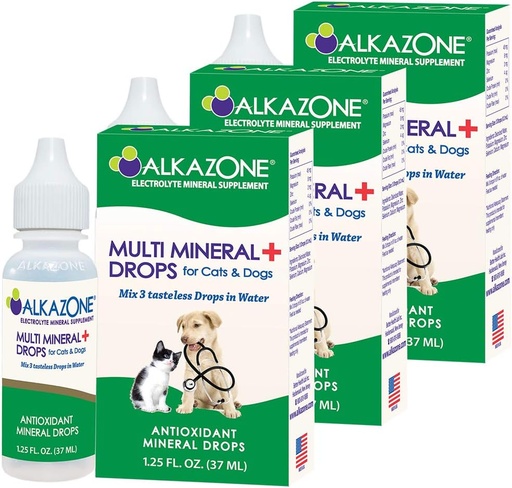 [BRSWYGL2BUNB6HLF] Alkazone Alkaline Multi Mineral Drops for Cats and Dogs | Mineral Rich Alkaline Drops | Tasteless & Flavorless | 1 Pack Yields 10 Gallons | Serving Size 3 Drops | 120 Serving (3 Pack)