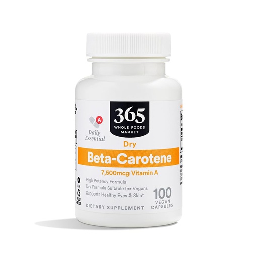[BRSWGZQBOQBGOYD5] 365 by Whole Foods Market, High-Potency Beta-Carotene, 7500mcg Vitamin A, 100 Vegan Capsules