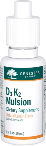 [BRSWIFI2BR7B4F3E] Genestra Brands D3 K2 Mulsión - Vitaminas líquidas para a saúde ósea - Limón natural - 122 servizos