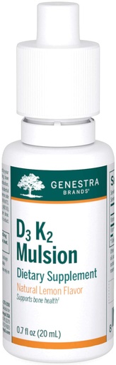 [BRSWIFI2BR7B4F3E] Genestra Brands D3 K2 Mulsion - Liquid Vitamins for Bone Health - Natural Lemon - 122 Servings