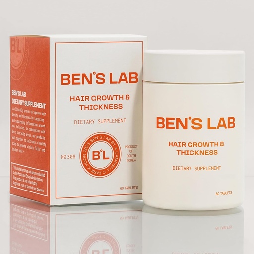 [BRSRAAIKAQMAGC36] BEN'S LAB 髪の毛の成長と厚さのサプリメント 毛を薄く | より厚く見える髪のための高度な韓国の頭皮ケア | 60錠 | 1ヶ月の供給。