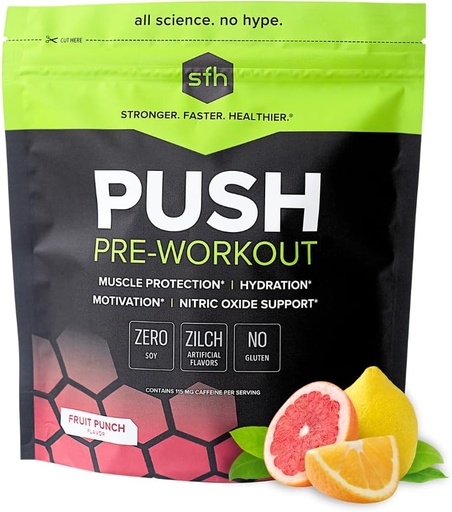 [BRSWGYDYDIORA3TK] SFH Push Pre-Workout Powder (Fruit Punch) BCAAs for Muscle Repair | Electrolytes | Non-Dairy, Non-Flavors artificiais, Cores, Sugar, Soy, Gluten ou GMOs (Bag)