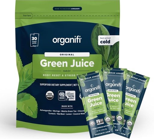 [BRSWK2YEBMAGGCL4] Organifi: GO Packs - Green Juice - Organic Superfood Supplement Powder - 30 Travel Packs - Organic Vegan Greens - Hydrates and Revitalizes