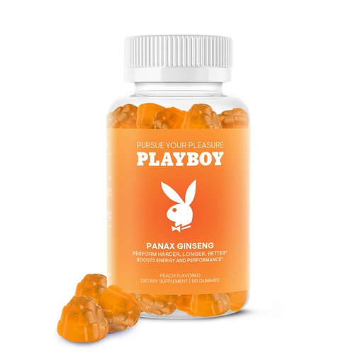 [BRSRA2Y6PJ7AKAAV] Playboy – Ginseng Gummies (60 Count - Peach Flavored) - Perform Harder, Longer, Better - Panax Ginseng Supplement Gummy for Men and Women - 100% Natural, Vegan Non GMO Ginseng Root 6:1 Extract