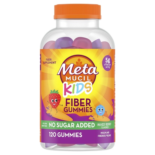 [BRSROEITDENR62Q3] Metamucil Kids Fiber Gummies, No Sugar Added, 5g Prebiotic Plant-Based Fiber Supplement Blend, Mixed Berry Flavored, 120ct Gummies