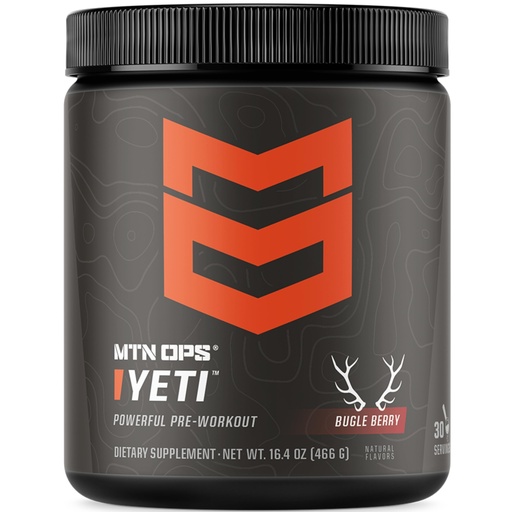 [BRSRAY34CIPBGADK] MTN OPS Yeti Pre-Workout Powder Energy Drink with Creatine, 200mg Caffeine & BCAAs with Beta Alanine, 30-Serving Tub, Bugle Berry