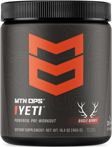 [BRSRAY34CIPBGADK] MTN OPS Yeti boisson d'énergie en poudre avec la créatine, 200 mg de caféine et BCAA avec Beta Alanine, 30-Serving Tub, Bugle Berry