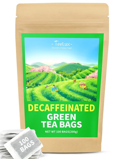 [BRSRMAQPCMHBAYDA] TeeLux Decaf Green Tea Bags, Pure Decaffeinated Green Tea, Super Antioxidant, 100 Count Tea Bags for Hot & Iced Tea