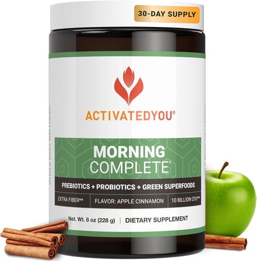 [BRSW2GA6OEFQ2EIZ] ACTIVATEDYOU Early Complete Daily Wellness Greens Superfood Mix for Gut Health w/Prebiotics, Probiotics, Antioxidants, Green Superfoods, 10 Billion CFUs, 30 Servings (Apple Cinnamon)