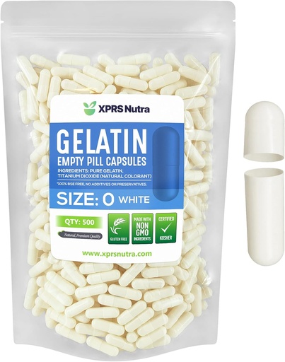 [BRSWYYDQAR7WM3I2] Mida de XPRS Nutra 0 buida Capsules - 500 el comte buit Gelatin Capsule - Pills DIY Fy Capsule Omple - Pure Bovine Pil Gell Caps per a Do-I-I-You (Blaw)