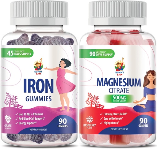 [BRSROC34BAIQYFDD] Magnesium Gummies 500 mg & jern Gummies for voksne - Jernvitaminer med vitamin C