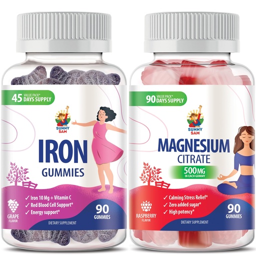[BRSROC34BAIQYFDD] Magnesium Gummies 500mg & Iron Gummies for Adults - Iron Vitamins with Vitamin C
