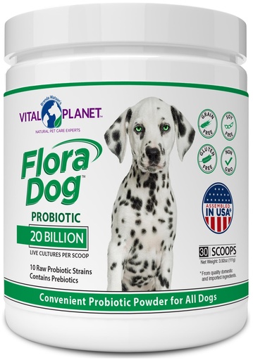[BRSWIBD3AABR4DTM] Vital Planet - Flora Dog Probiotic Powder Supplement with 20 Billion Cultures and 10 Strains, High Potency Immune and Digestive Support Probiotics for Dogs, 3.92 oz., 111 Grams, 30 Servings