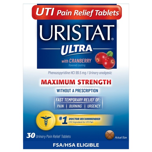 [BRSWG2YFOR7RMEQU] Uristat Ultra Strength UTI Relief Tablets – Ease Urinary Pain, Burning & Urgency, Cranberry Flavor, 30 Count