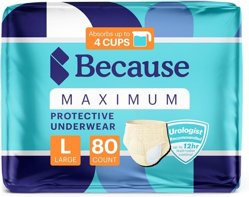 [BRSW2GIHC4NBSHY7] Porque Premium Maximum Plus Adult Incontinence e pós-parto Leak Bladder Underwear para as mulheres, Absorbilidade máxima, descartáveis, bege, grande, 80 contagem (4 embalagens de 20)
