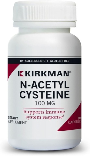 [BRSWIATRA4PAKED6] Kirkman N-Acetyl Cysteine100 mg - Hypoallergenic || NAC || 100 Vegetarian Capsules || Gluten and Casein Free || Antioxidant || Supports Immune System Response.