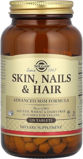 [BRSWIYAZBV4RW3LA] Solgar Skin, Nails & Hair, Advanced MSM Formula, 120 Tablets - Supports Collagen for Hair, Nail and Skin Health - Provides Zinc, Vitamin C & Copper - Non GMO, Vegan, Gluten & Dairy Free - 60 Servings ,Standard Packaging , 120 Count