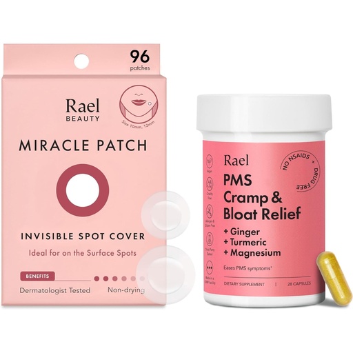 [BRSROBQZBMBQEHQV] Rael Bundle - Invisible Spot Cover Pimple Patches (96 Count) & PMS Supplement for Women (28 Capsules)