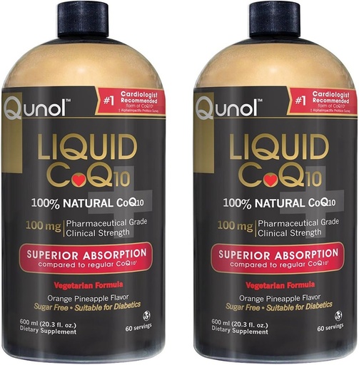 [BRSWGYL2OZ6AA3DB] Qunol Liquid CoQ10 100mg, Superior Absorption Natural Supplement Form of Coenzyme Q10, Antioxidant for Heart Health, Orange Pineapple Flavored, 60 Servings, 20.3 oz Bottle, Pack of 2