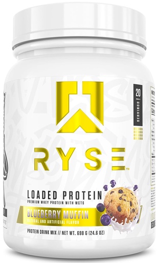 [BRSRAFI5BEBRGHL7] RYSE Loaded Protein Powder - Blueberry Muffin - 25g Whey Protein Isolate & Concentrate with Prebiotic Fiber & MCTs - Low Carb, Low Sugar, Digestive-Friendly - 20 Servings / 1.5 lb Tub